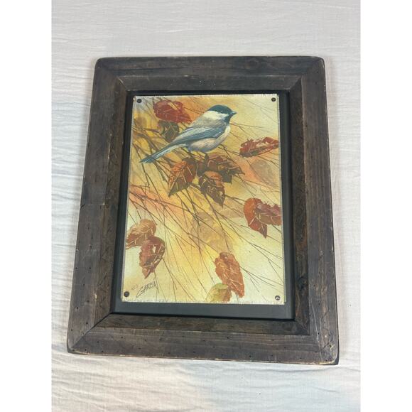 Joe Garcia Big Sky Carvers Wood Frame Wall Art Autumn Chickadee - Picture 1 of 7